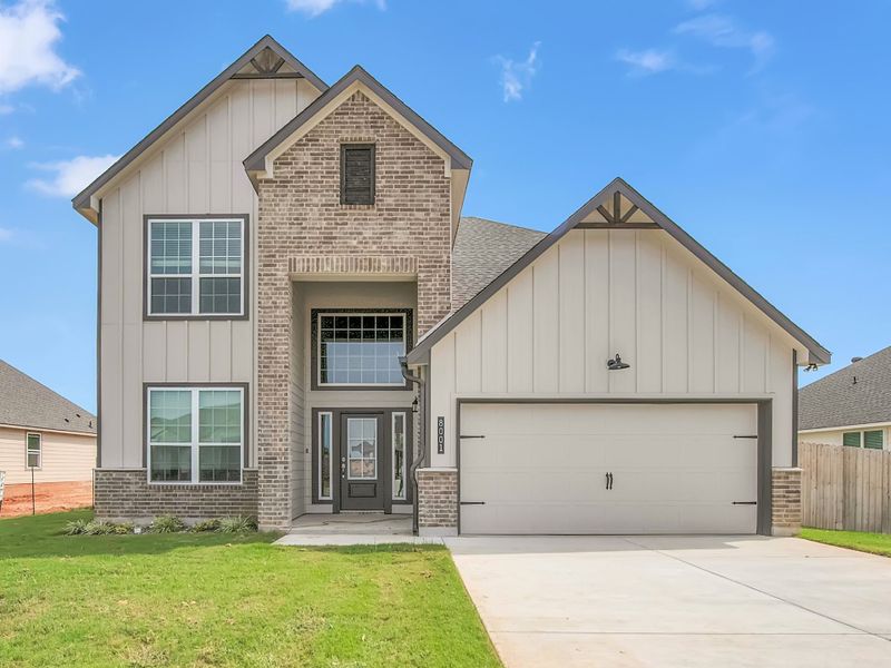 Front exterior of a new home in Eagles Landing, Waco, TX, highlighting curb appeal (Image 1). Front exterior of a new home in Eagles Landing, Waco, TX, highlighting curb appeal (Image 1).