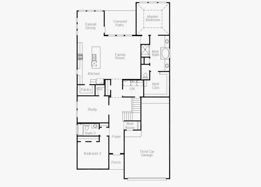 2D floor plan layout for the Dumont by Coventry Homes in Sauls Ranch East, Round Rock, TX (Image 3).