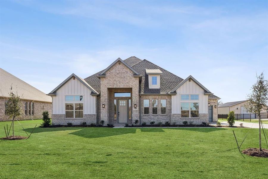 Front exterior of a new home in Joshua Meadows, Joshua, TX, highlighting curb appeal (Image 19).