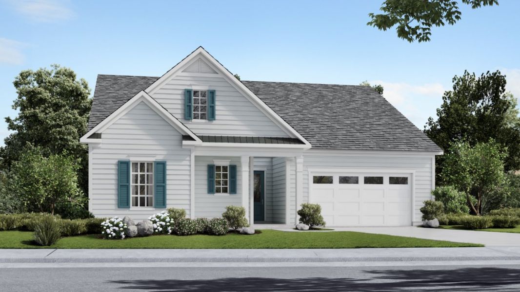 Representative exterior photo of a completed home built from the Eden by DRB Elevate. in Summerwind Crossing at Lakes of Cane Bay, Summerville, SC (Image 22).