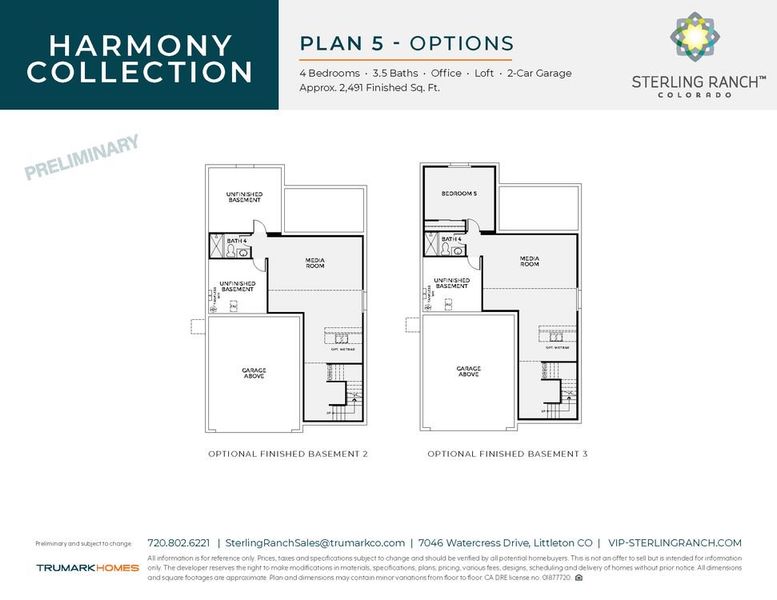 Plan 5: 2491 Optional Finished Basement