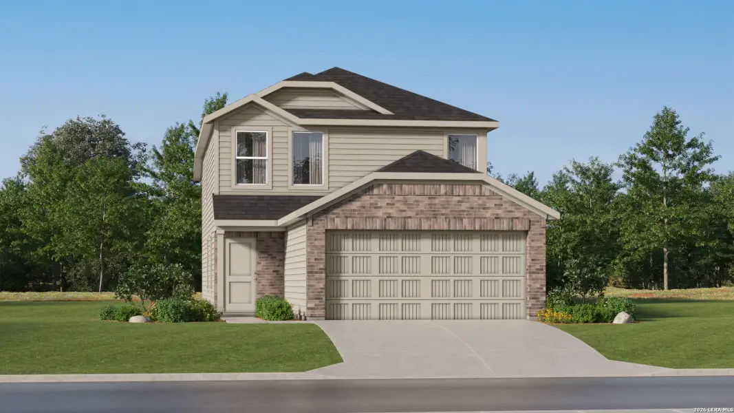 Front exterior of a new home in Valle Sol, Von Ormy, TX, highlighting curb appeal (Image 20).