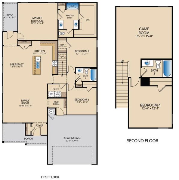 2D floor plan layout for the Sergio by Pacesetter Homes in Crosswinds, Kyle, TX (Image 2). 2D floor plan layout for the Sergio by Pacesetter Homes in Crosswinds, Kyle, TX (Image 2).