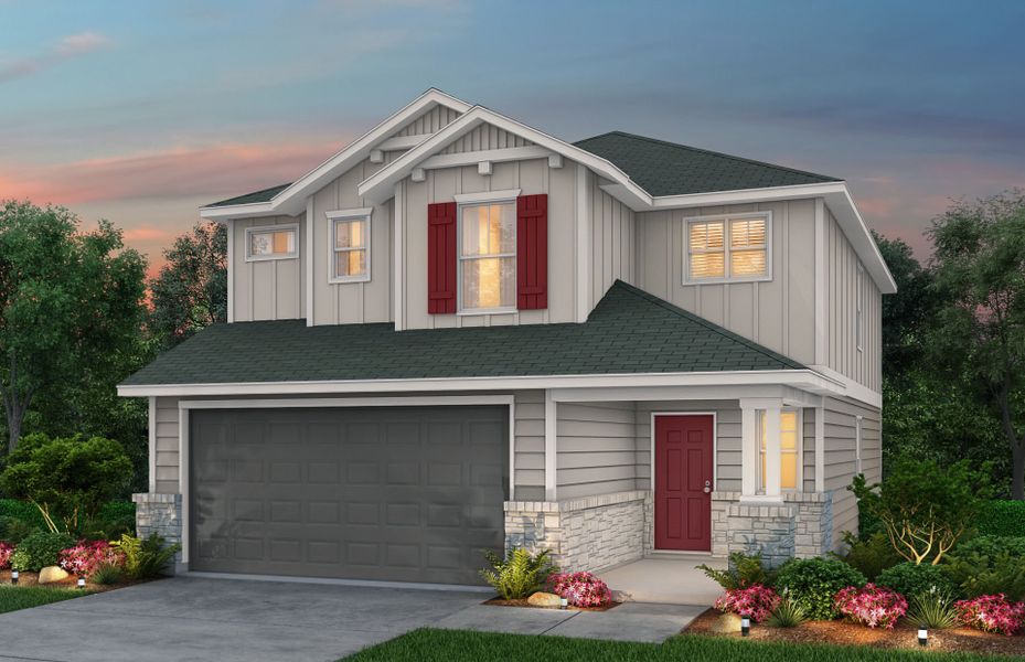 Front exterior of a new home in Cinco Lakes, San Antonio, TX, highlighting curb appeal (Image 1). Front exterior of a new home in Cinco Lakes, San Antonio, TX, highlighting curb appeal (Image 1).