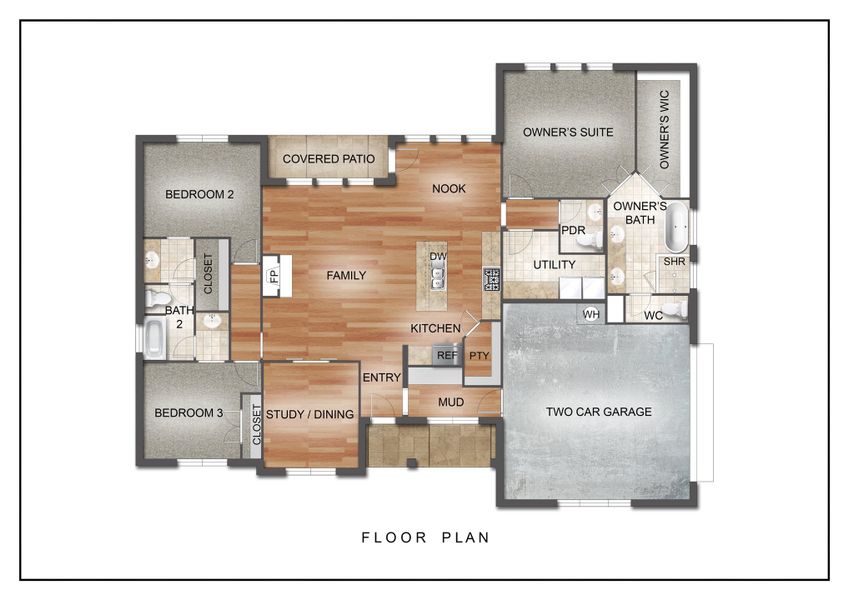 2D floor plan layout for the The Iris by Kenmark Homes in Rocky Top Ranch, Reno, TX (Image 3).
