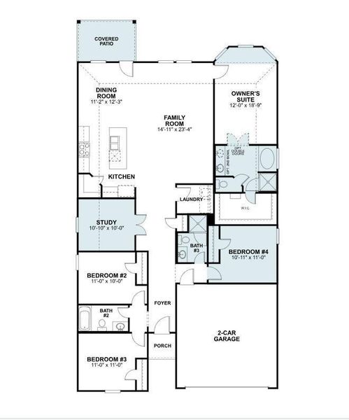 Functional floorplan layout with four bedrooms, study, and open living spaces.