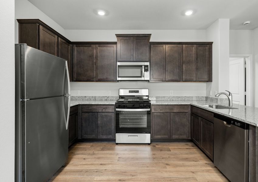 The kitchen of the Hawthorn has energy-efficent appliances. The kitchen of the Hawthorn has energy-efficent appliances.