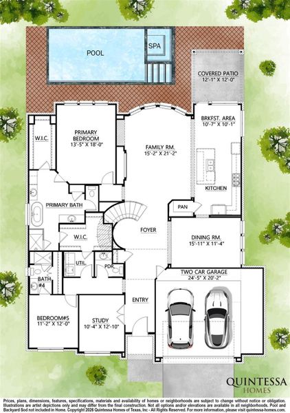 Artist Rendering of 1st Floor on Site Plan. Pool and Backyard Sod Not Included In Home.