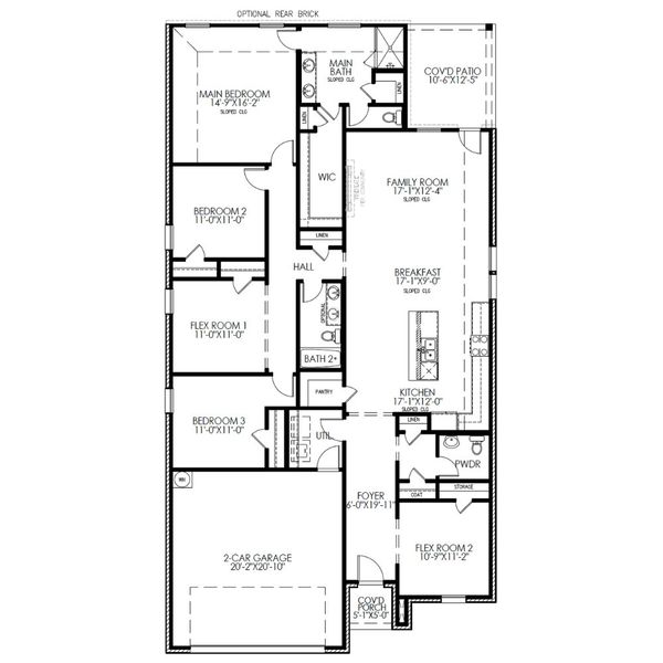 2D floor plan layout for the The Olive by Lillian Custom Homes in Hadley Farms, Godley, TX (Image 3).