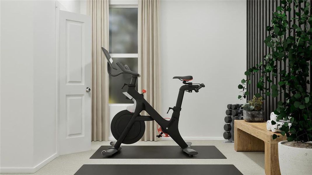 Workout area with baseboards