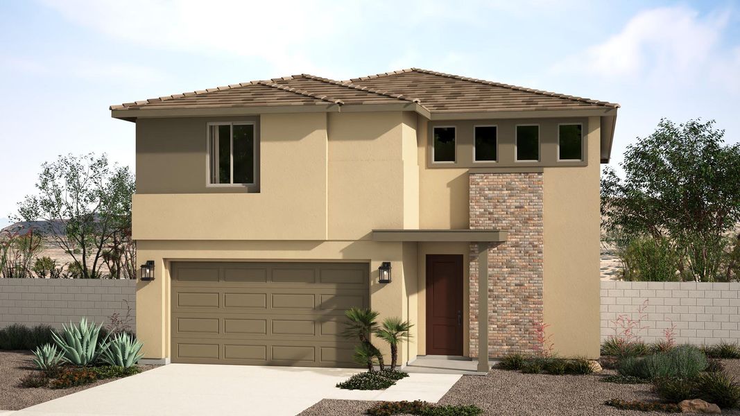 Front exterior of a new home in Citrus Park, Goodyear, AZ, highlighting curb appeal (Image 1). Front exterior of a new home in Citrus Park, Goodyear, AZ, highlighting curb appeal (Image 1).