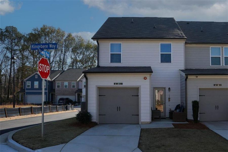 Front exterior of a new home in Laurelwood, Douglasville, GA, highlighting curb appeal (Image 29).