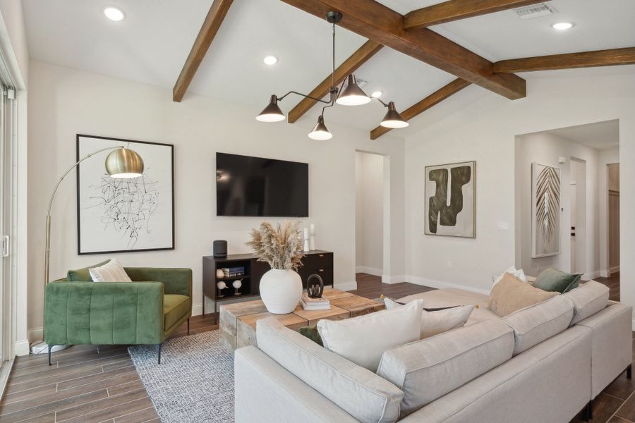 Great room with vaulted ceiling