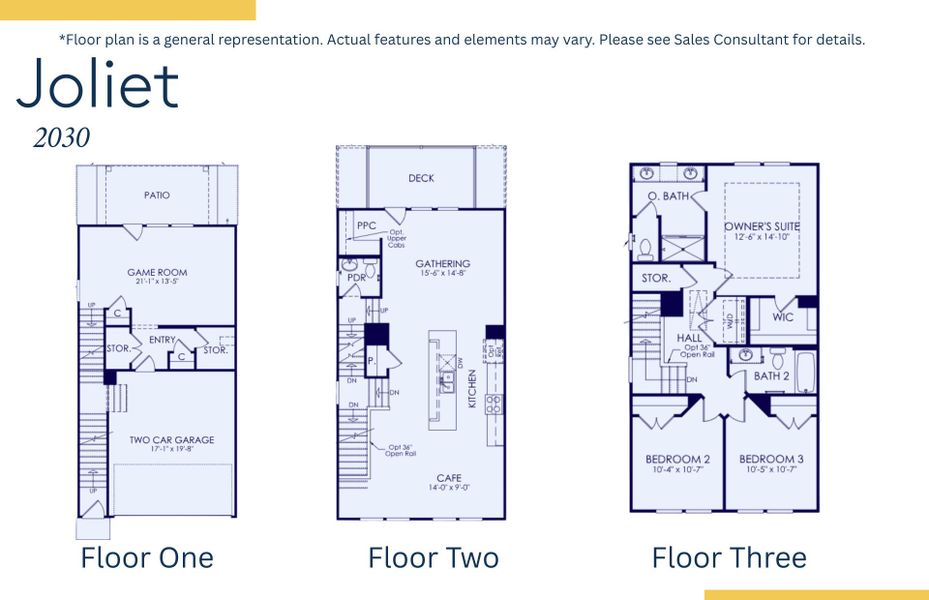 2D floor plan layout of this home in Lakeside Townes at Riverlights, Wilmington, NC (Image 3).