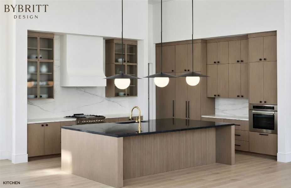 Clean lines define this modern culinary space, featuring sleek cabinetry and a prominent central island. Clean lines define this modern culinary space, featuring sleek cabinetry and a prominent central island.