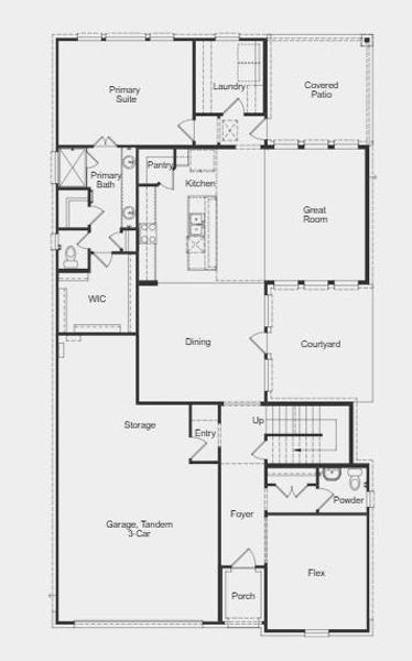 Floor 1 - Additional Highlights Include: 36" wide mahogany front door, full gutters in place of partial, gas line at patio, extended LVP flooring to primary suite and flex, and whole house blinds