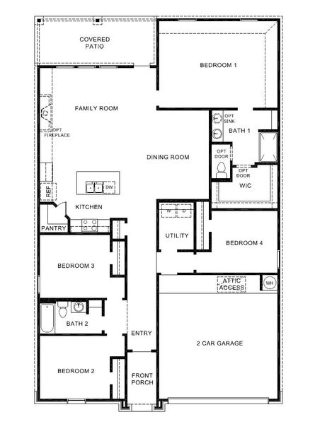 2D floor plan layout for the The Justin by D.R. Horton in Allen Farms, Lubbock, TX (Image 8).