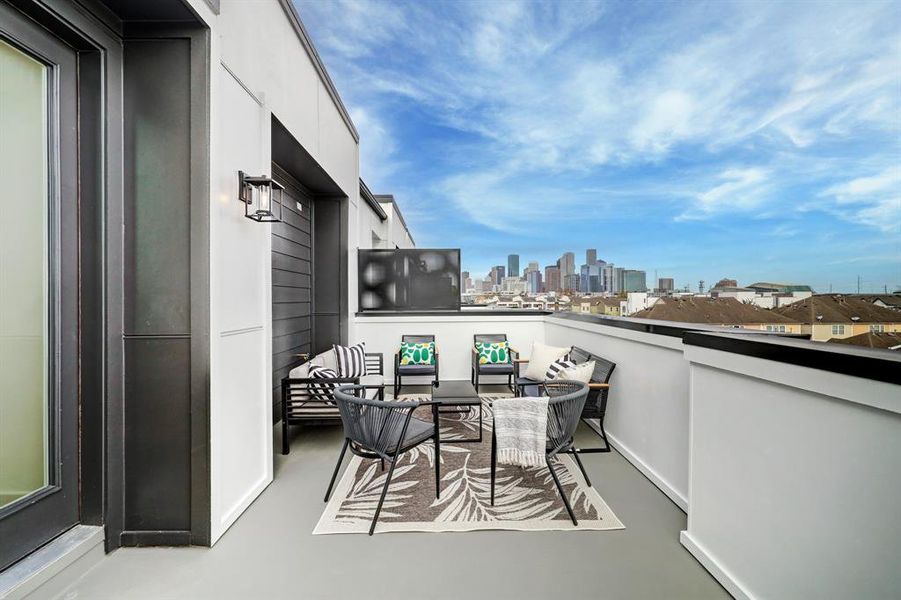 The staged model at Linear on Bell. Choose from two design packages and floor plans. You cannot beat these views from the private roof terraces.