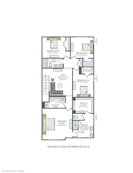 2D floor plan layout for the Torrence by Tri Pointe Homes in Seven Oaks, Belmont, NC (Image 6).