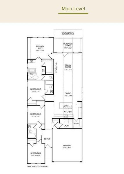 2D floor plan layout of this home in Everly - 45', Hockley, TX (Image 3).