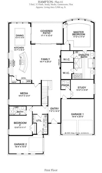 2D floor plan layout for the Hampton by Landon Homes in Fields - Brookside North, Frisco, TX (Image 5). 2D floor plan layout for the Hampton by Landon Homes in Fields - Brookside North, Frisco, TX (Image 5).
