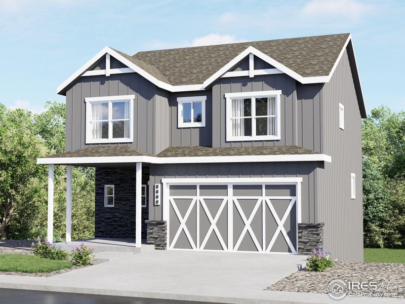 Front exterior of a new home in Wilson Commons, Loveland, CO, highlighting curb appeal (Image 6).
