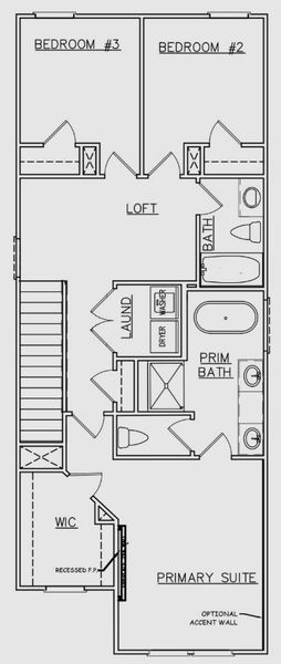 2D floor plan layout for the Jasmine - Townhomes by Dream Finders Homes in The Grove At Mundy Mill, Gainesville, GA (Image 2).