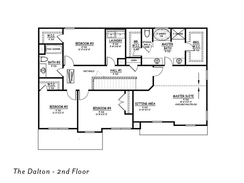 2D floor plan layout for the The Dalton by Smith Family Homes in Ramsey Landing, Rincon, GA (Image 5).