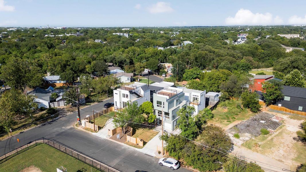Aerial perspective of suburban area