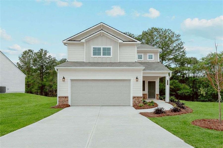 Front exterior of a new home in The Reserve at Chapel Hill Phase II, Douglasville, GA, highlighting curb appeal (Image 1). Front exterior of a new home in The Reserve at Chapel Hill Phase II, Douglasville, GA, highlighting curb appeal (Image 1).