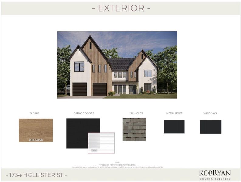 Exterior rendering with finish selections