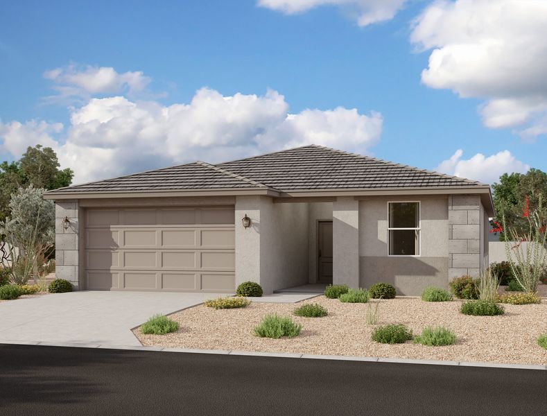 Front exterior of a home in the Aurora II at Eastmark community, located in Mesa, AZ (Image 5). Front exterior of a home in the Aurora II at Eastmark community, located in Mesa, AZ (Image 5).