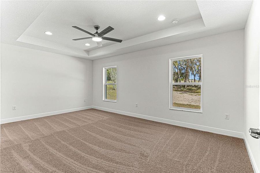 OWNERS SUITE WITH TRAY CEILING, PLENTY OF LIGHT AND CEILING FAN