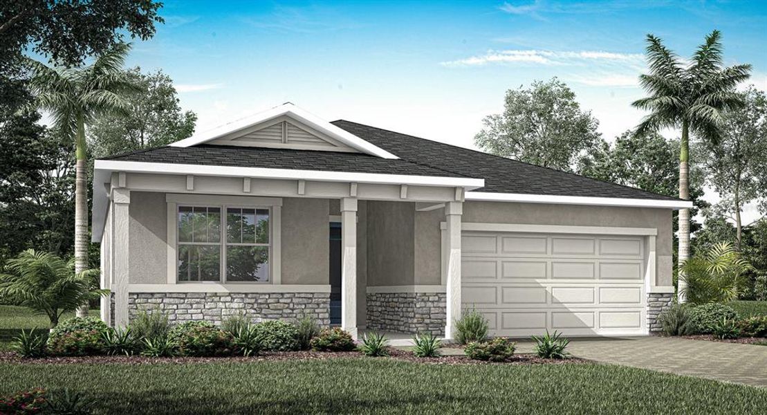 Front exterior of a new home in Meridian Parks, Orlando, FL, highlighting curb appeal (Image 1).