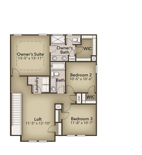 2D floor plan layout for the The Sycamore by Chesapeake Homes in Traditions at Carolina Forest, Myrtle Beach, SC (Image 4).