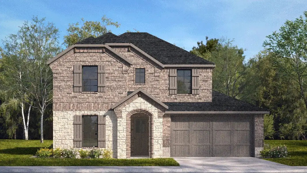 Representative exterior photo of a completed home built from the Galena by D.R. Horton in Morning Ridge, Princeton, TX (Image 1). Representative exterior photo of a completed home built from the Galena by D.R. Horton in Morning Ridge, Princeton, TX (Image 1).