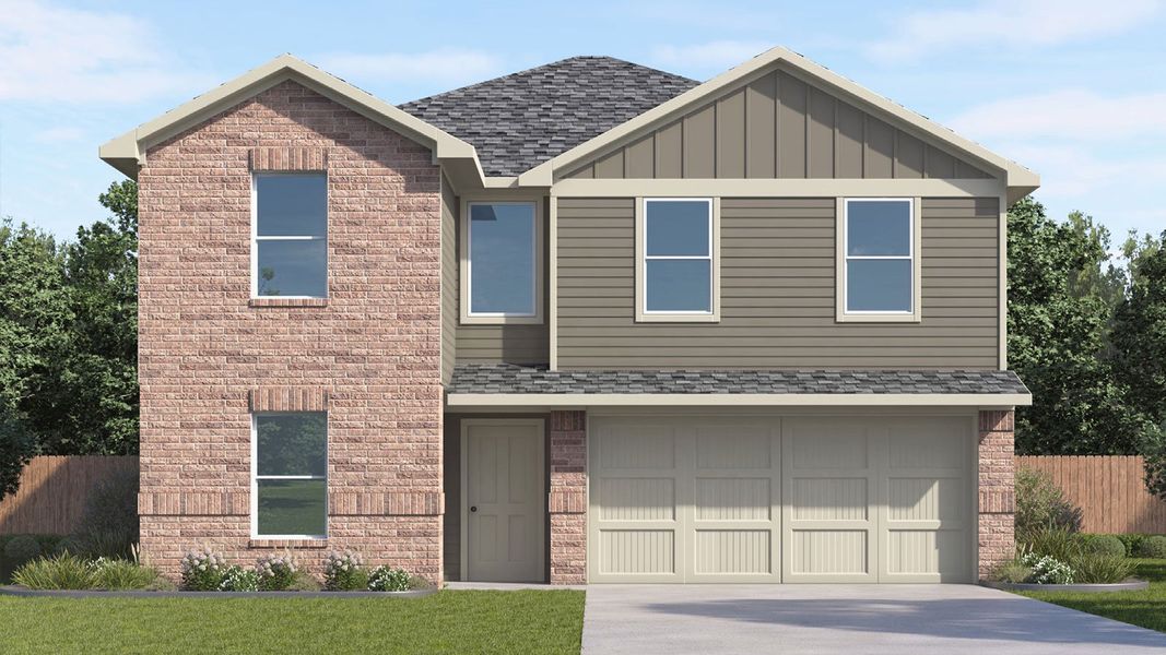 Representative exterior photo of a completed home built from the Dawson by D.R. Horton in Westward Pointe, Sealy, TX (Image 2). Representative exterior photo of a completed home built from the Dawson by D.R. Horton in Westward Pointe, Sealy, TX (Image 2).