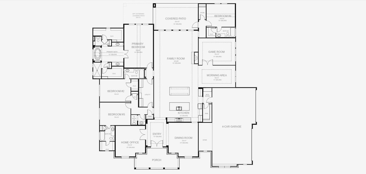 2D floor plan layout for the 4226A by Perry Homes in Johnson Ranch Half Acre, Bulverde, TX (Image 3). 2D floor plan layout for the 4226A by Perry Homes in Johnson Ranch Half Acre, Bulverde, TX (Image 3).