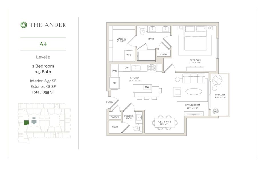 2D floor plan layout for the A4 by Ledgestone Development Group in The Ander, Austin, TX (Image 1).