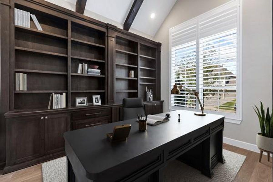 Office space with healthy amount of natural light, light wood finished floors, and recessed lighting Office space with healthy amount of natural light, light wood finished floors, and recessed lighting