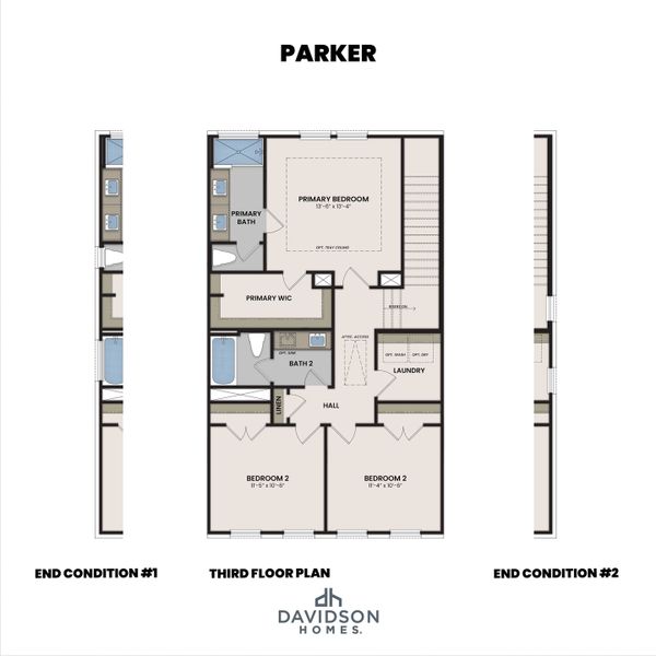 2D floor plan layout for the The Parker A by Davidson Homes LLC in Jackson Village, Hendersonville, TN (Image 4).