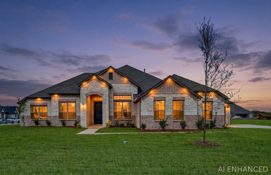 Front exterior of a new home in Berkshire Estates, Mesquite, TX, highlighting curb appeal (Image 18).