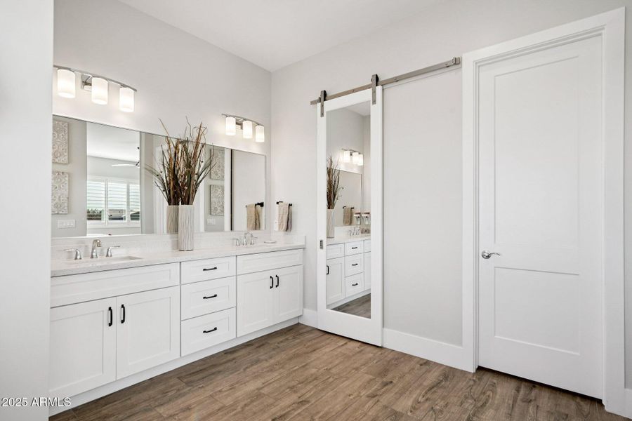Bathroom w/ Barn door to closet Bathroom w/ Barn door to closet