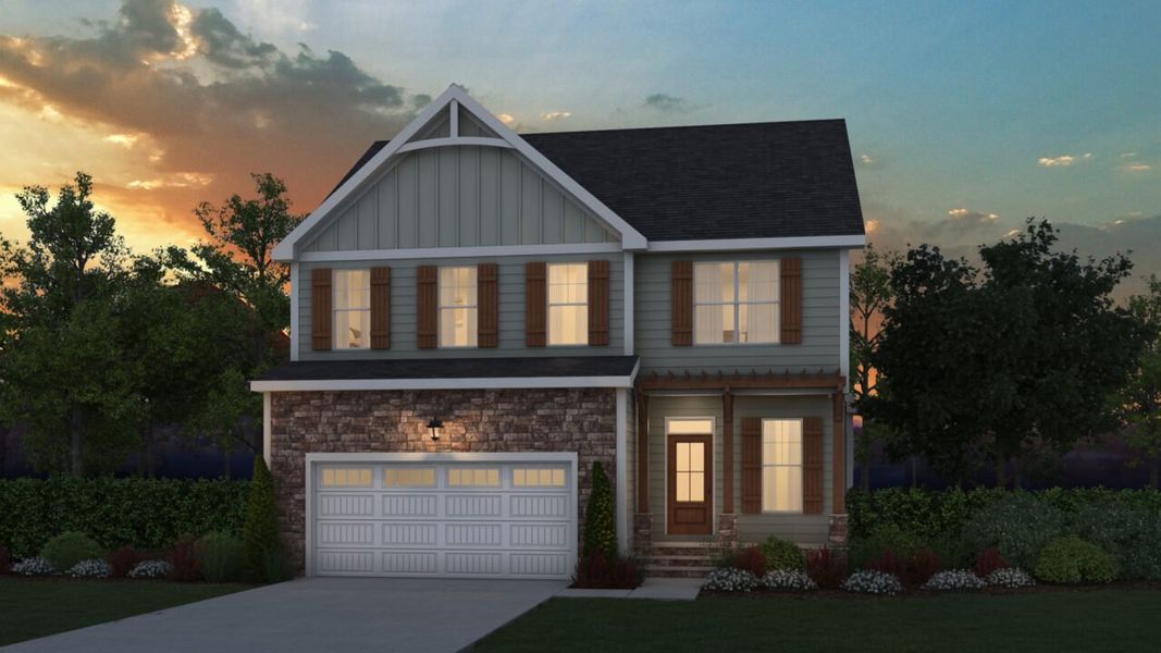 Representative exterior photo of a completed home built from the Tundra by Grand Oak Homes in Kettle Creek, Zebulon, NC (Image 2).