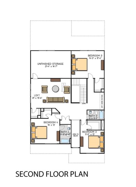 2D floor plan layout for the St Andrews by Greybrook Homes in Edmunds Farm, Clover, SC (Image 3).