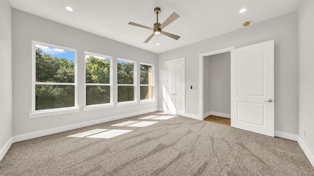 Bathroom featuring an enclosed shower, hardwood / wood-style floors, and vanity