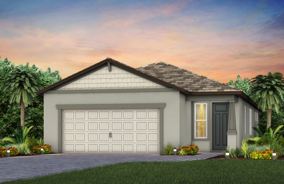 Representative exterior photo of a completed home built from the Hallmark by Del Webb in Del Webb Explore North River Ranch, Parrish, FL (Image 16). Representative exterior photo of a completed home built from the Hallmark by Del Webb in Del Webb Explore North River Ranch, Parrish, FL (Image 16).