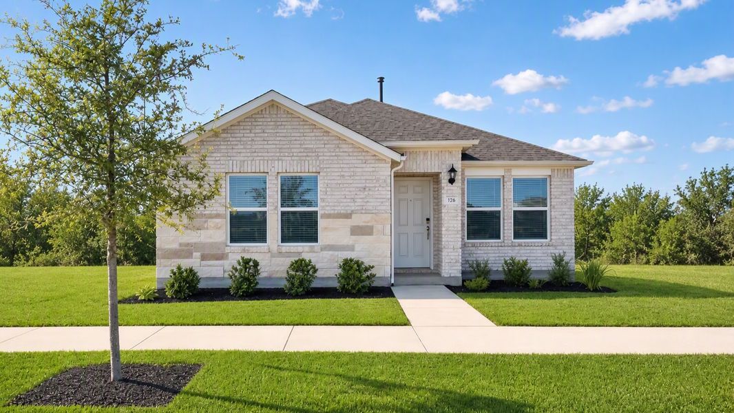 Representative exterior photo of a completed home built from the Capercaillie by Taylor Morrison in Emory Crossing, Hutto, TX (Image 14).