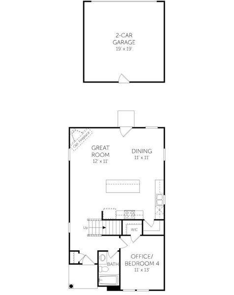 2D floor plan layout for the Red Oak - Carriage Series by Dream Finders Homes in Knightdale Station, Knightdale, NC (Image 4).