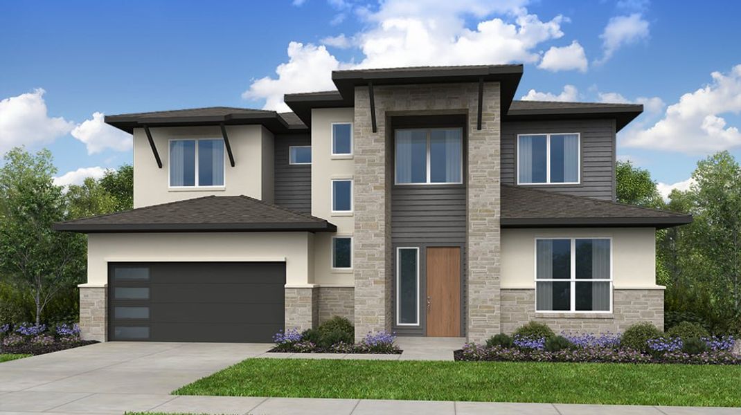 Representative exterior photo of a completed home built from the Mesa by Taylor Morrison in Silverleaf 60s, Cedar Creek, TX (Image 4). Representative exterior photo of a completed home built from the Mesa by Taylor Morrison in Silverleaf 60s, Cedar Creek, TX (Image 4).